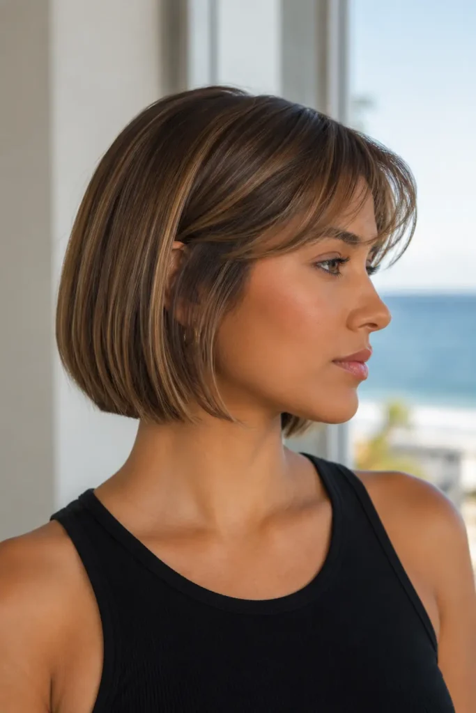 3. Precision Bob with Side Swept Bangs