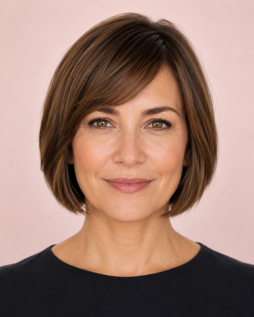 Chin Length Hairstyles for Thin, Fine Hair 5 3. Side Swept Fringe Bob
