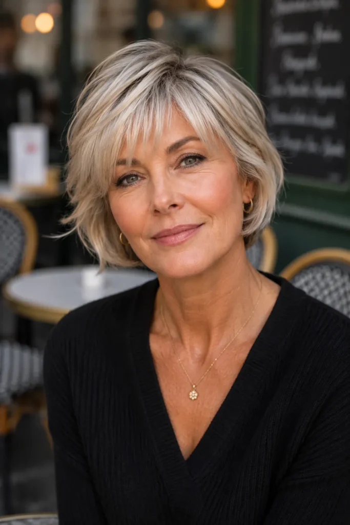 Short Haircuts for Women Over 50 4 3. Textured French Bob With Wispy Bangs