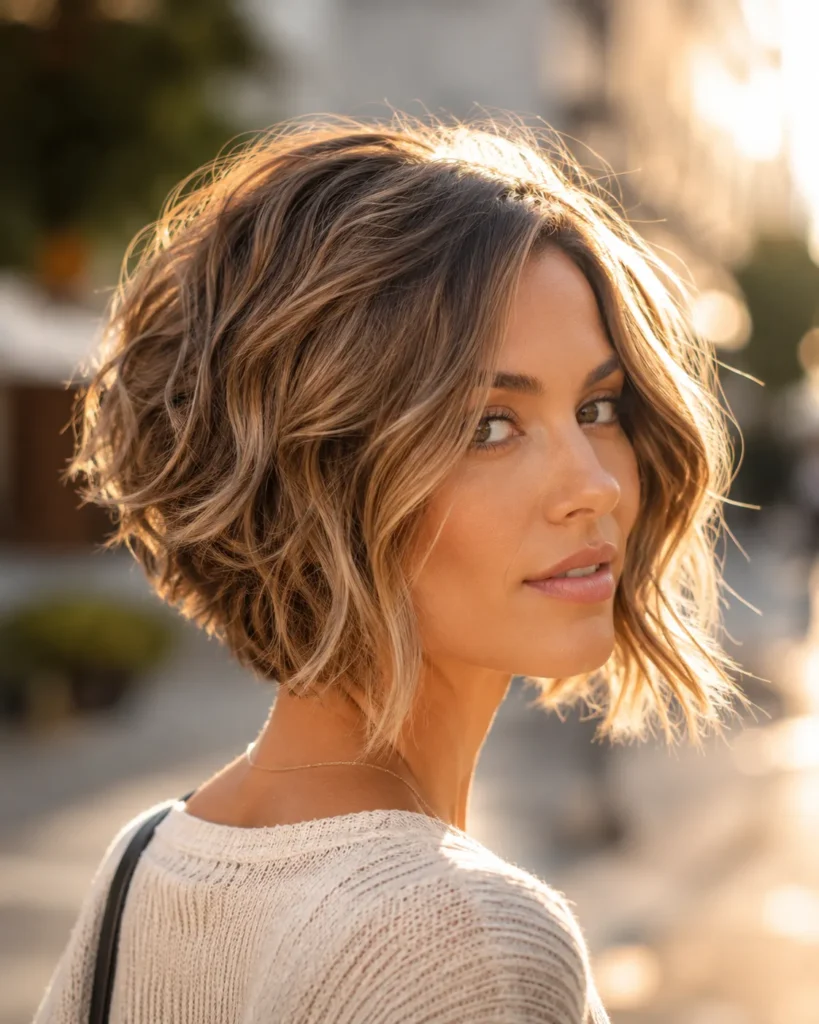 3. Textured Wavy Stacked Bob