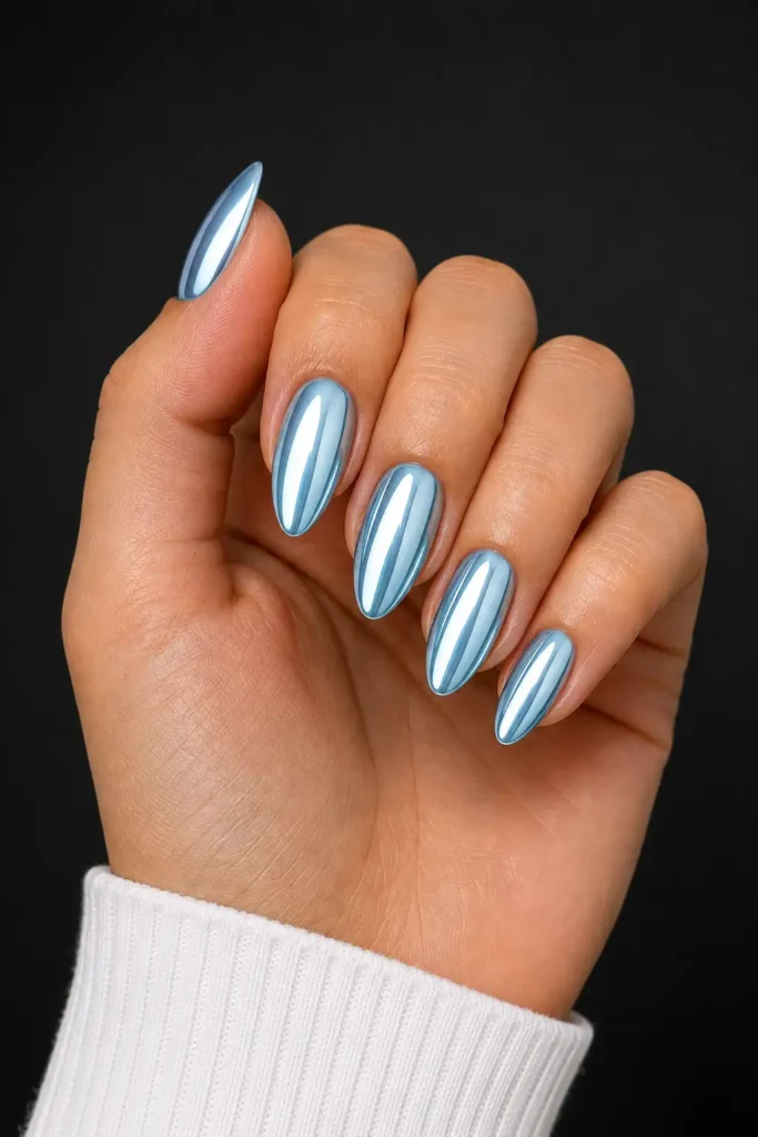 Light Blue Nail Ideas 6 4. Light Blue Chrome Nails