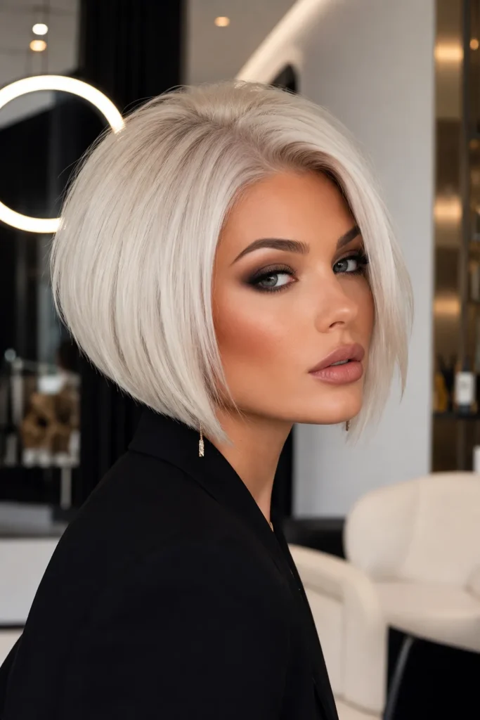 4. Platinum Blonde Stacked Bob