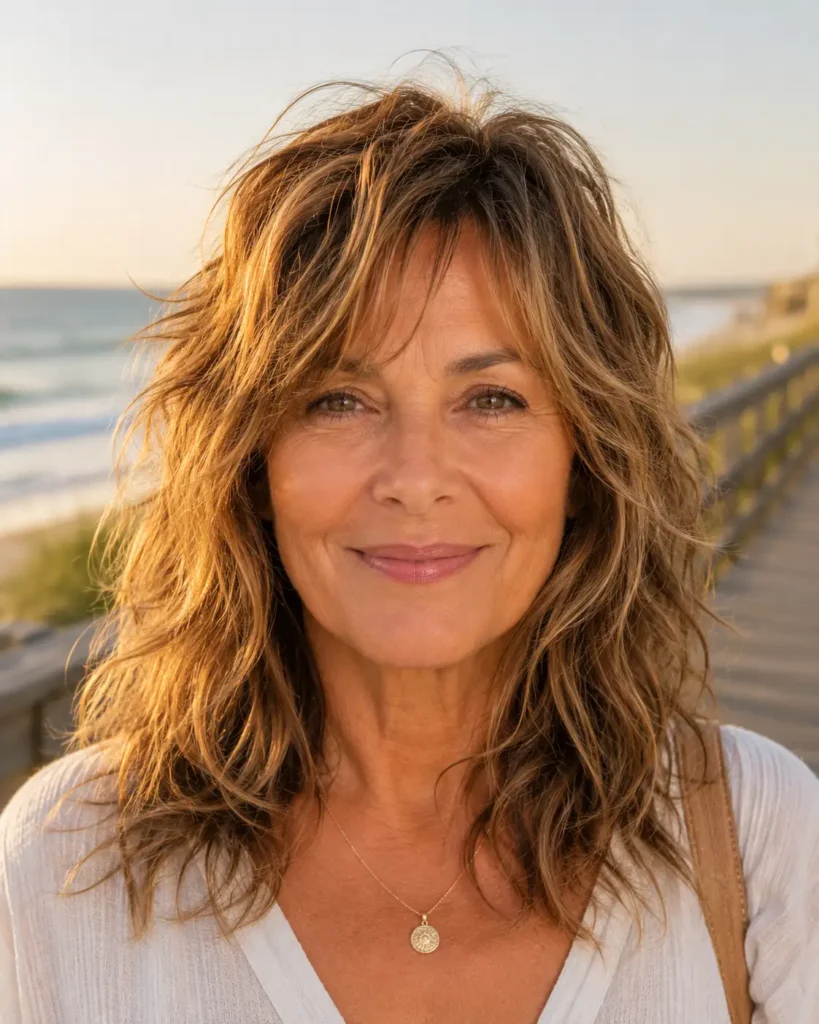 Shaggy Hairstyles for Older Women 6 4. The Wavy Beach Shag