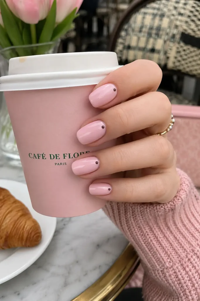 Polka Dot Nails 6 4.Baby Pink Base with Brown Micro Dots