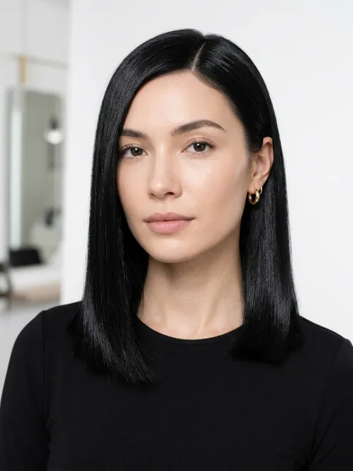 Medium Length Haircuts for Thick Hair 5 4.Blunt Shoulder Length Bob for Thick Hair