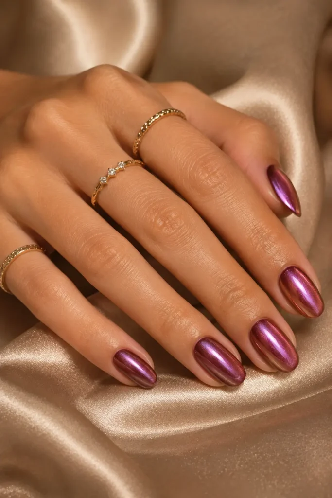 Burgundy Nails 6 5 — Pearl Chrome Burgundy Nails