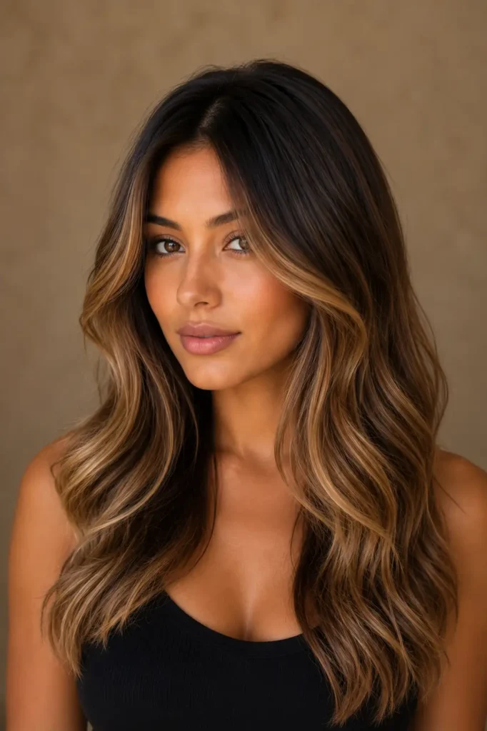 5. Caramel Balayage on Black Hair Deep Roots