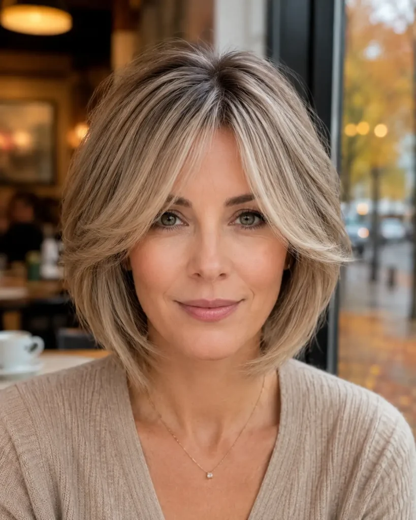 5. Layered Bob With Curtain Bangs