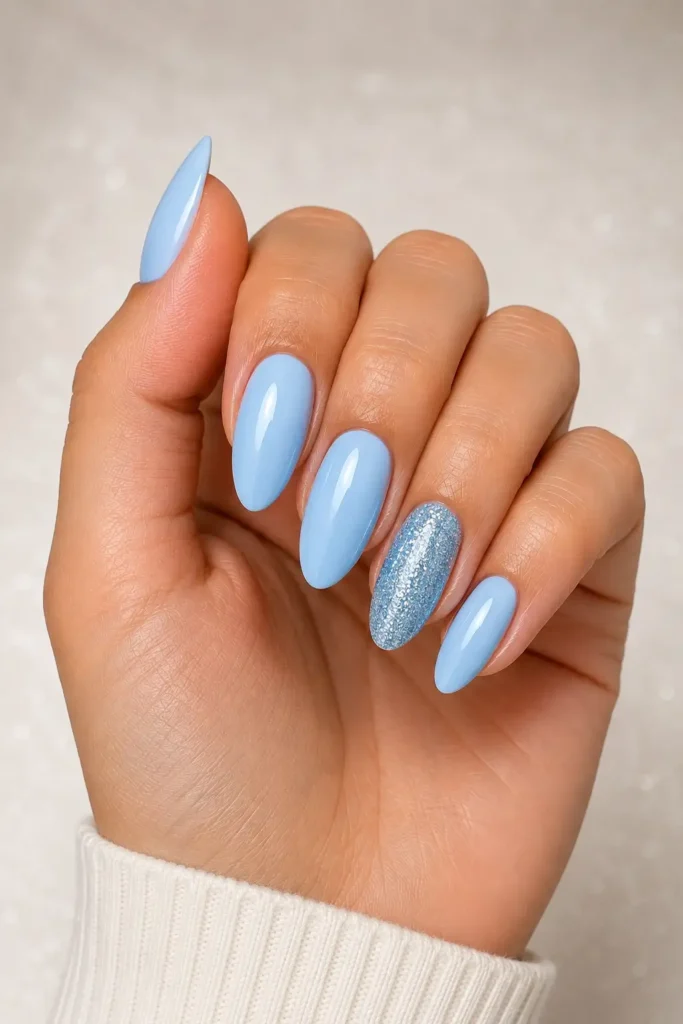 Light Blue Nail Ideas 7 5. Light Blue Glitter Accent Nails