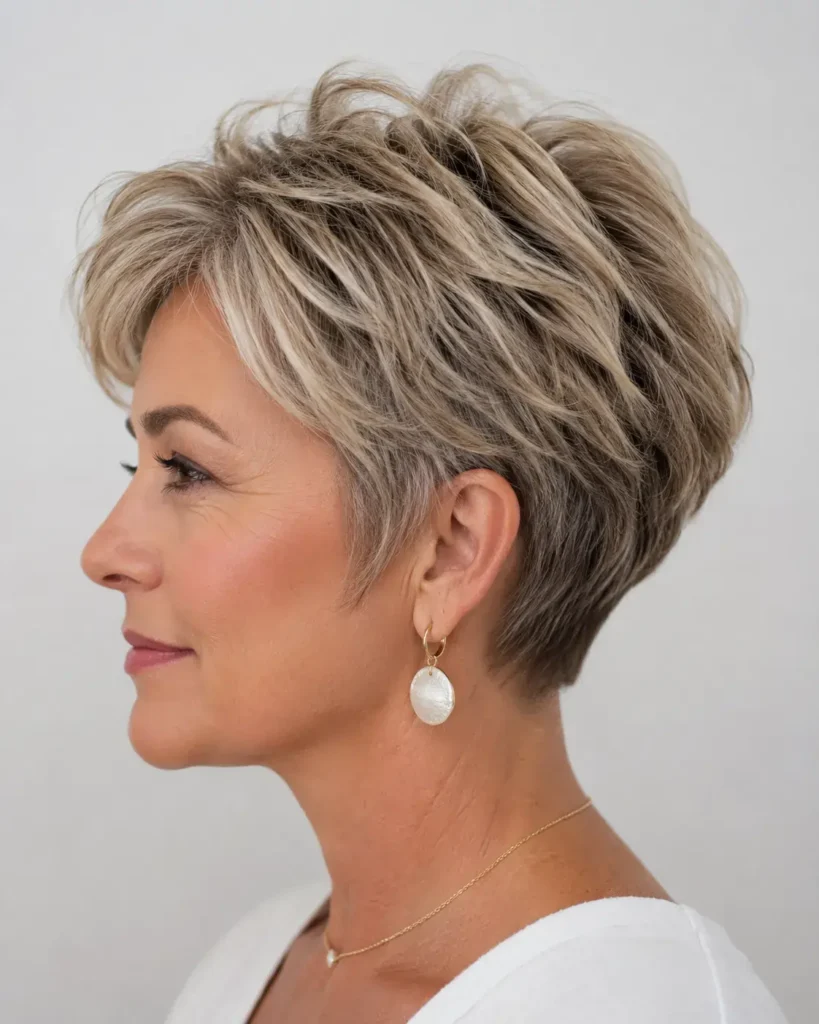 Short Haircuts for Women Over 50 6 5. Tapered Nape Pixie With Crown Volume