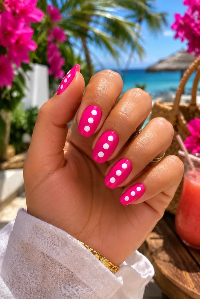 Polka Dot Nails 7 5.Hot Pink and White Oversized Dots