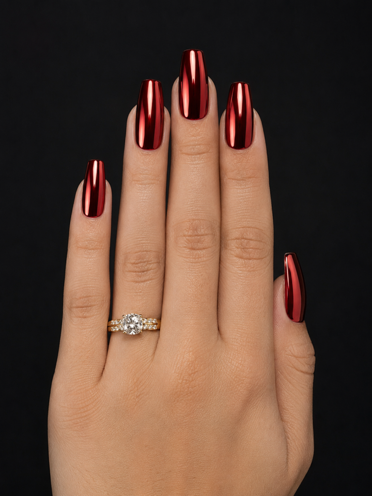 Red Cherry Nail Ideas 8 6. Cherry Chrome Nails
