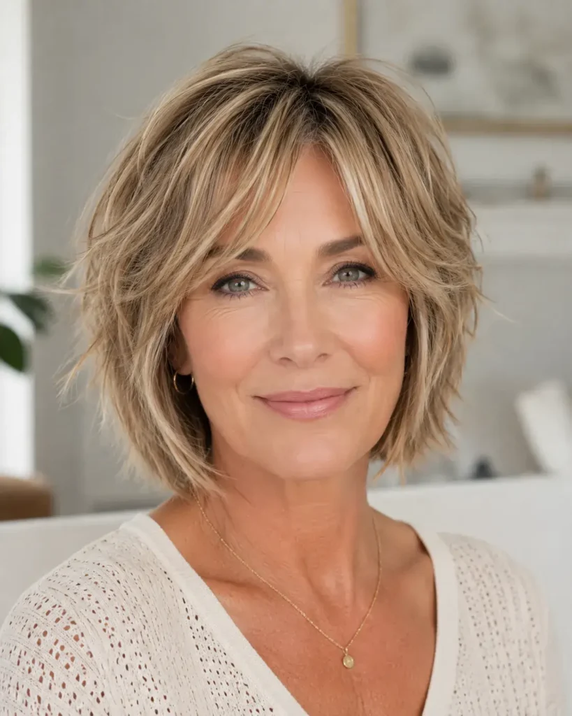 Short Haircuts for Women Over 50 7 6. Choppy Bob With Curtain Bangs