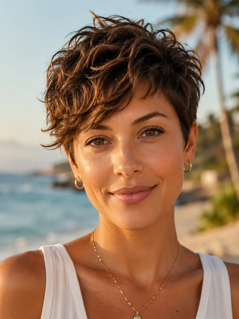 Short Pixie Cut Ideas 8 6. Summer Beach Wavy Pixie