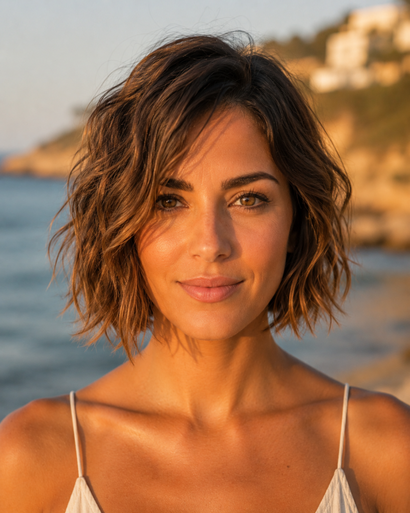 Chin Length Hairstyles for Thin, Fine Hair 8 6. Wavy Beachy Chin Bob