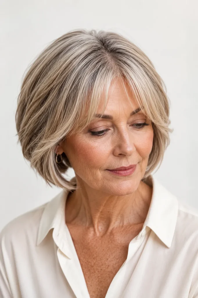 Short Haircuts for Women Over 60 8 7 — Bob with Curtain Bangs