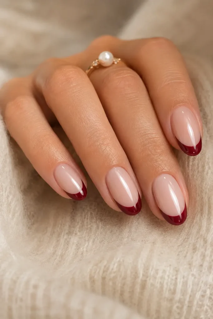 Burgundy Nails 8 7 — Classic Burgundy French Tips on Nude Base