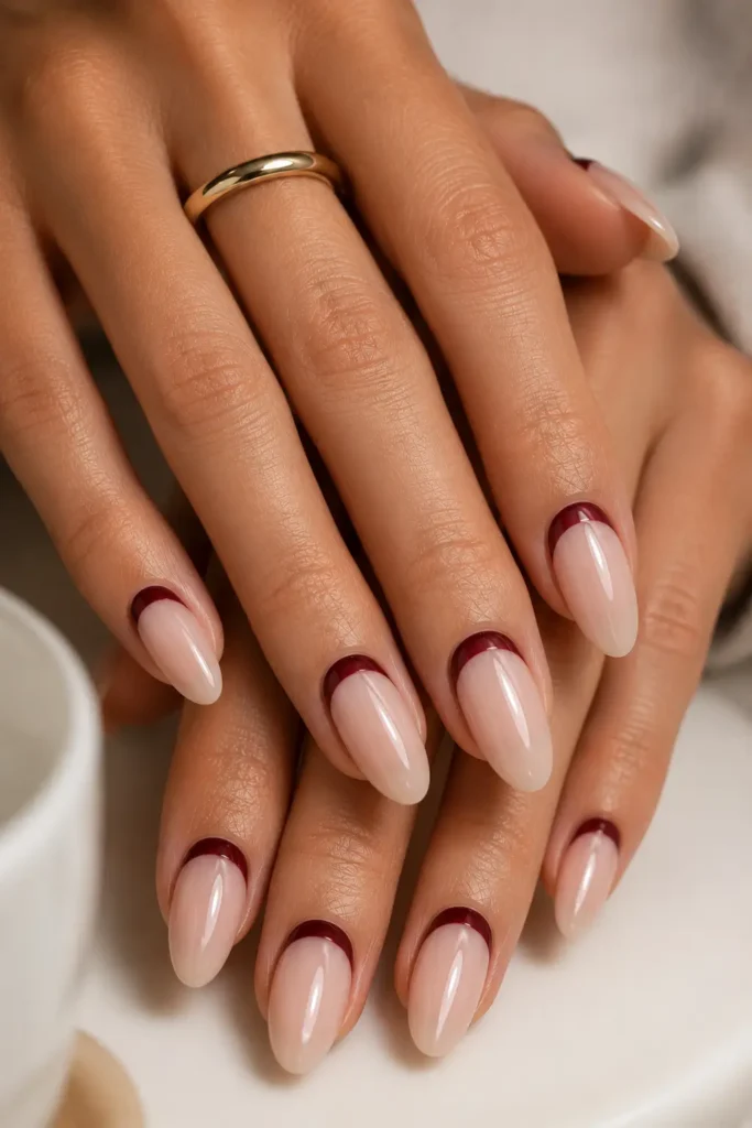 Burgundy Nails 9 8 — Reverse Burgundy French Tips