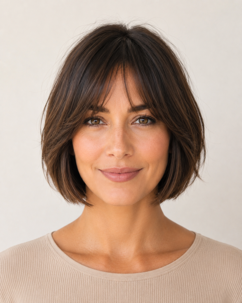 Chin Length Hairstyles for Thin, Fine Hair 10 8. Bob with Curtain Bangs