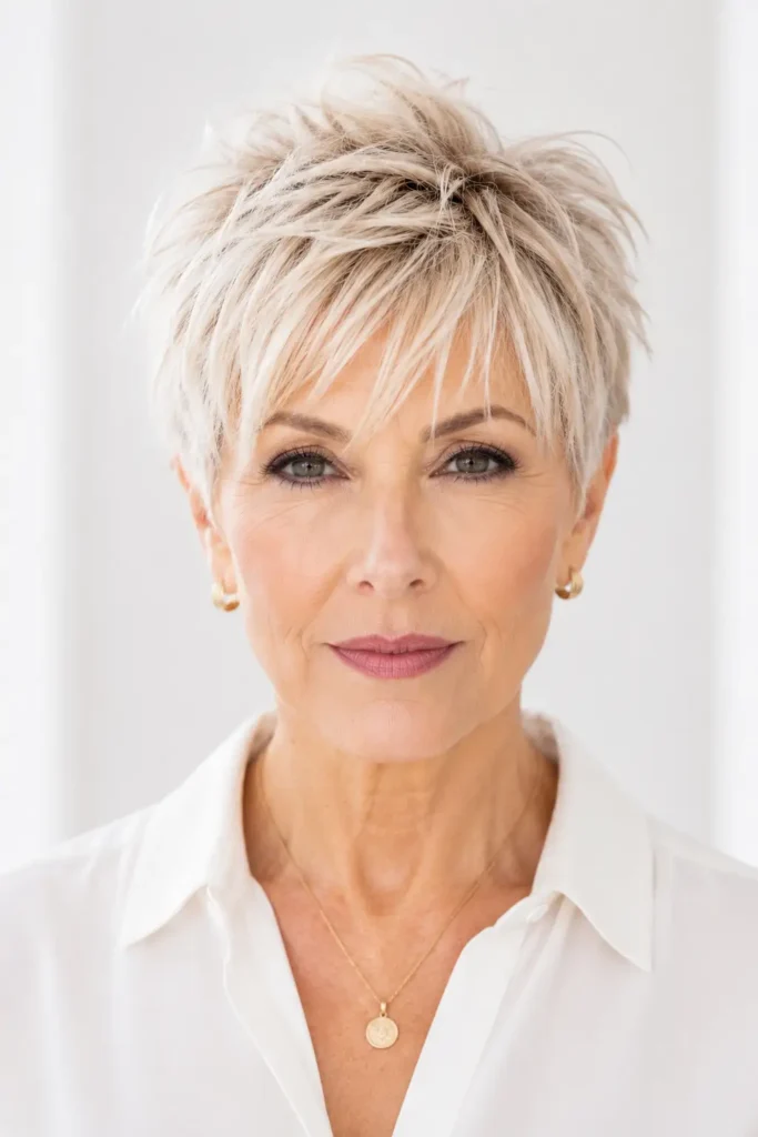 8. Icy Blonde Textured Pixie With Curtain Bangs