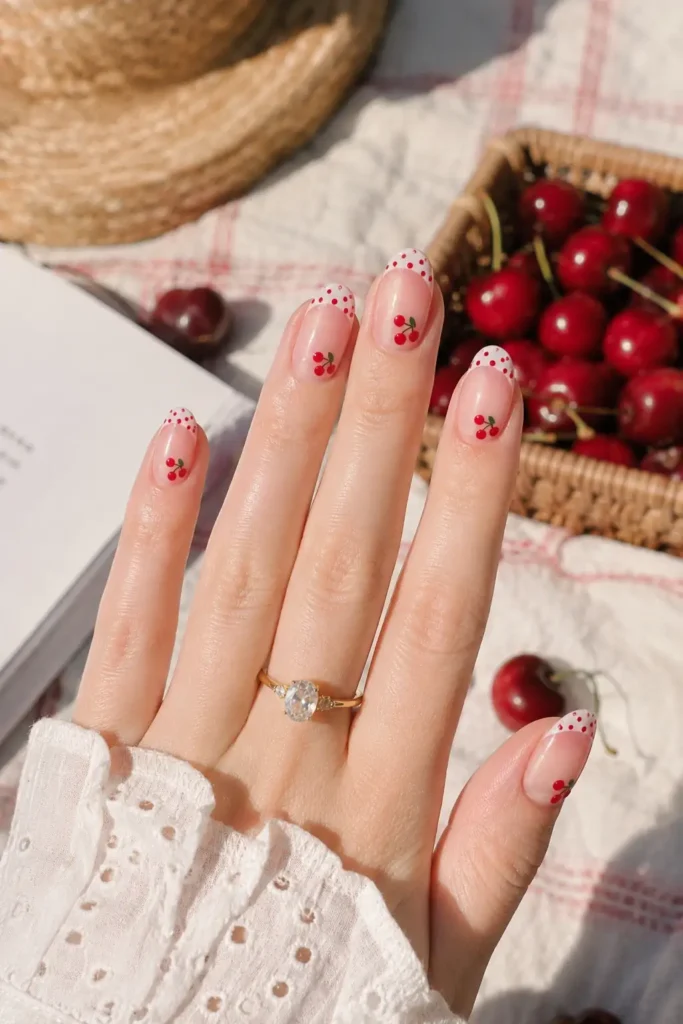Polka Dot Nails 10 8.Cherry Inspired Red Dot French Tips