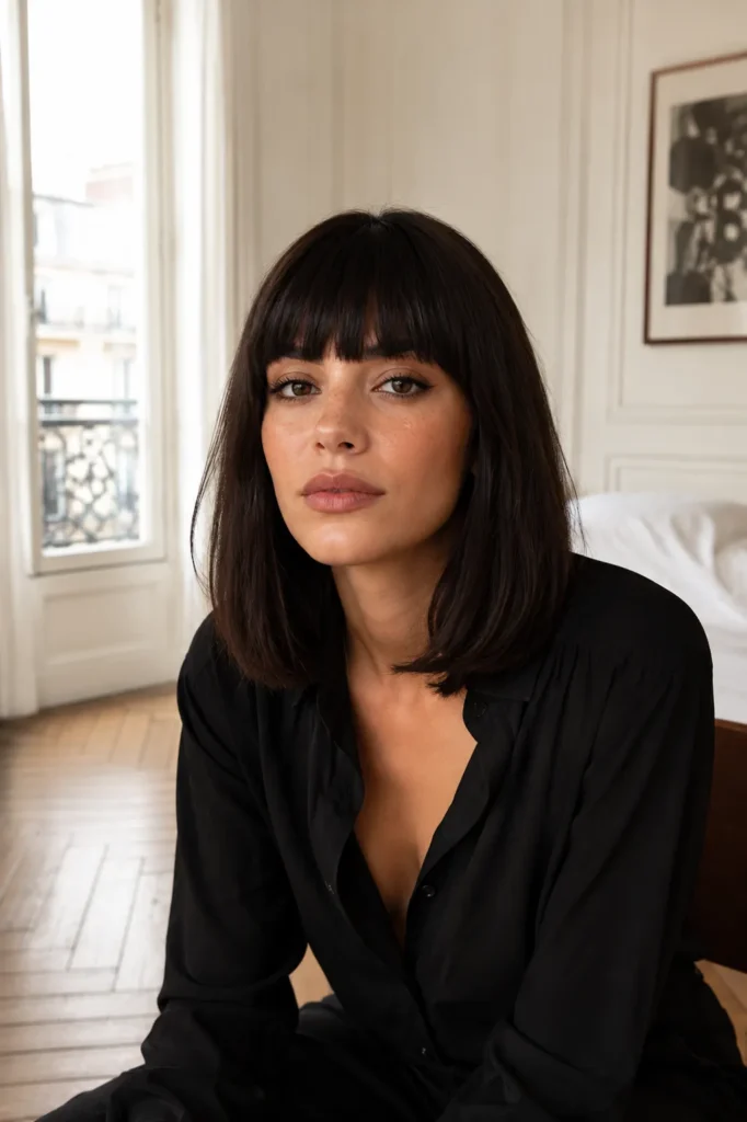 Medium Length Haircuts for Thick Hair 9 8.Medium Haircut with Blunt Bangs