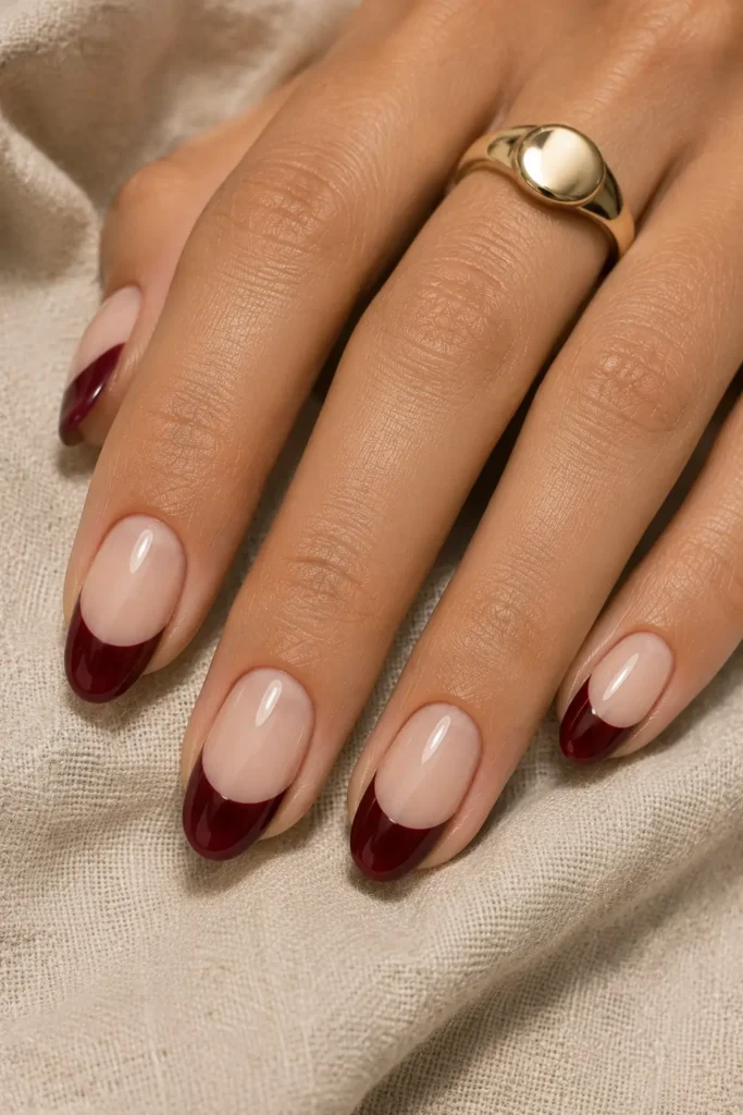 Burgundy Nails 10 9 — Thick Graphic Burgundy French Tips