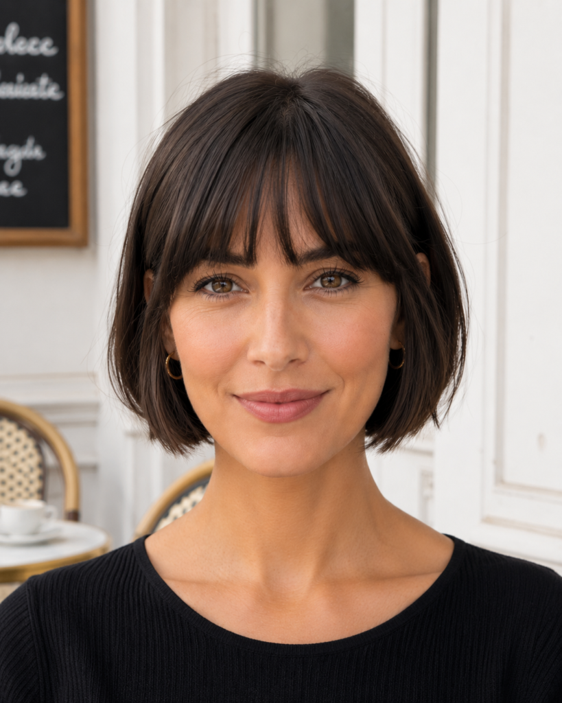 Chin Length Hairstyles for Thin, Fine Hair 11 9. French Bob with Bangs