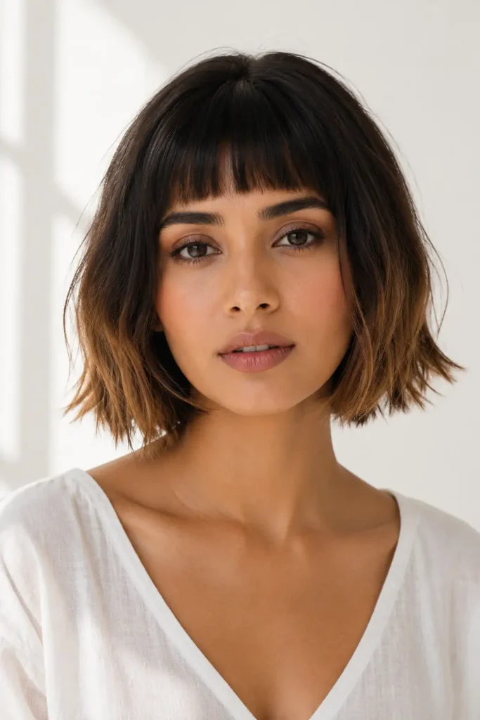 1. Classic curtain bang choppy bob
