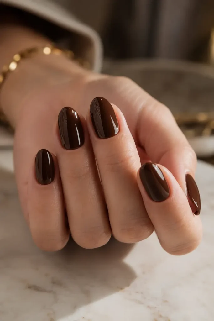 1. Espresso brown gel on oval nails