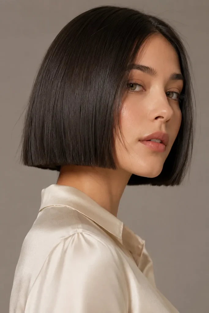 Short Bob Hairstyles for Dark Thin Fine Hair 3 1. The Blunt Chin Length Bob