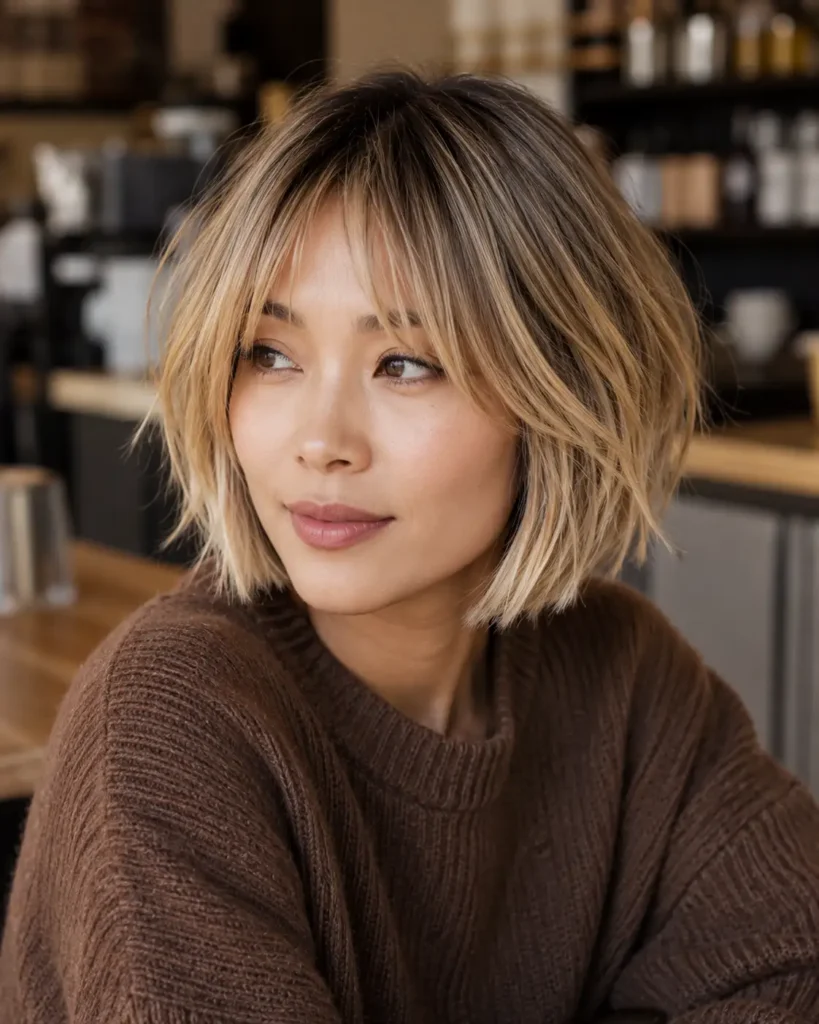 10. Blonde choppy bob with bangs