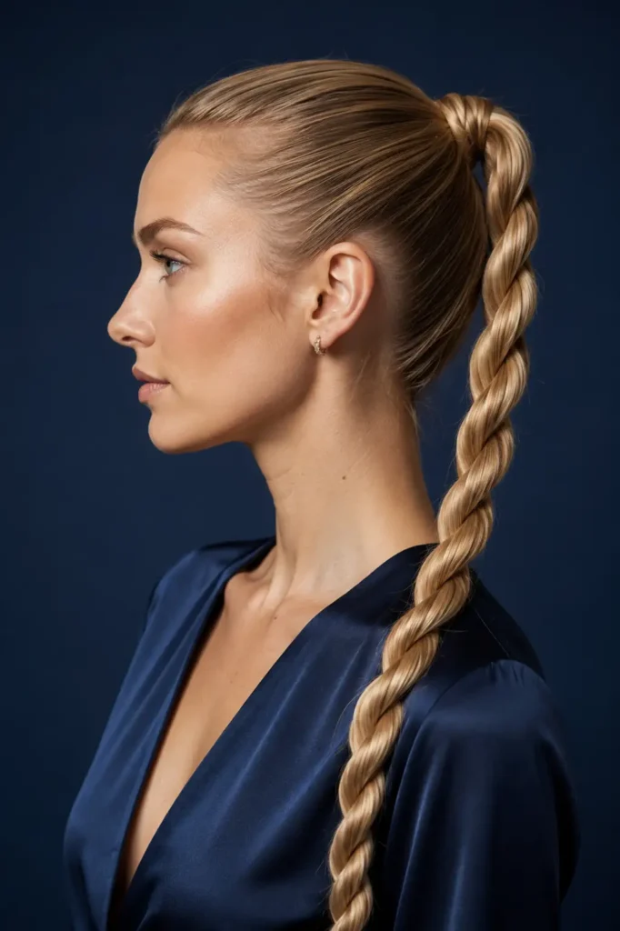 10. Braided Ponytail with Bangs