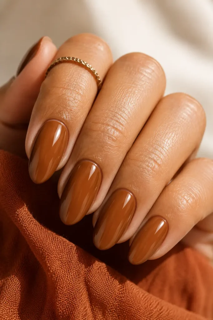 10. Caramel brown on medium oval nails