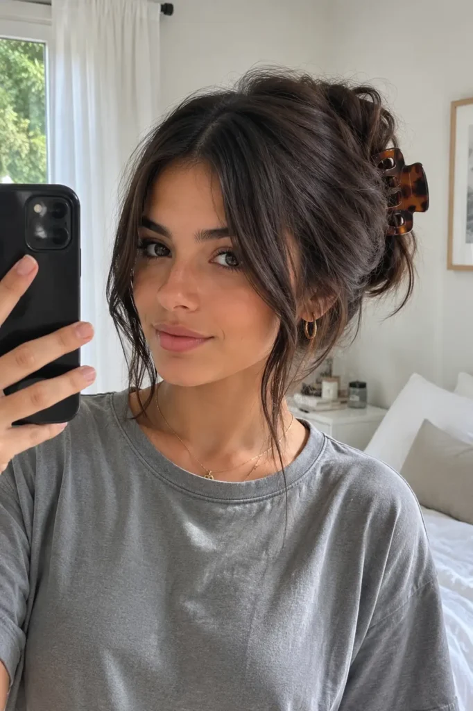 10. Claw clip messy bun