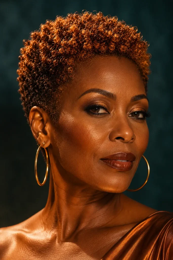 Pixie Hairstyles for Older Black Women 12 10. Coloured Pixie — Honey or Copper Tones on Short Natural Hair