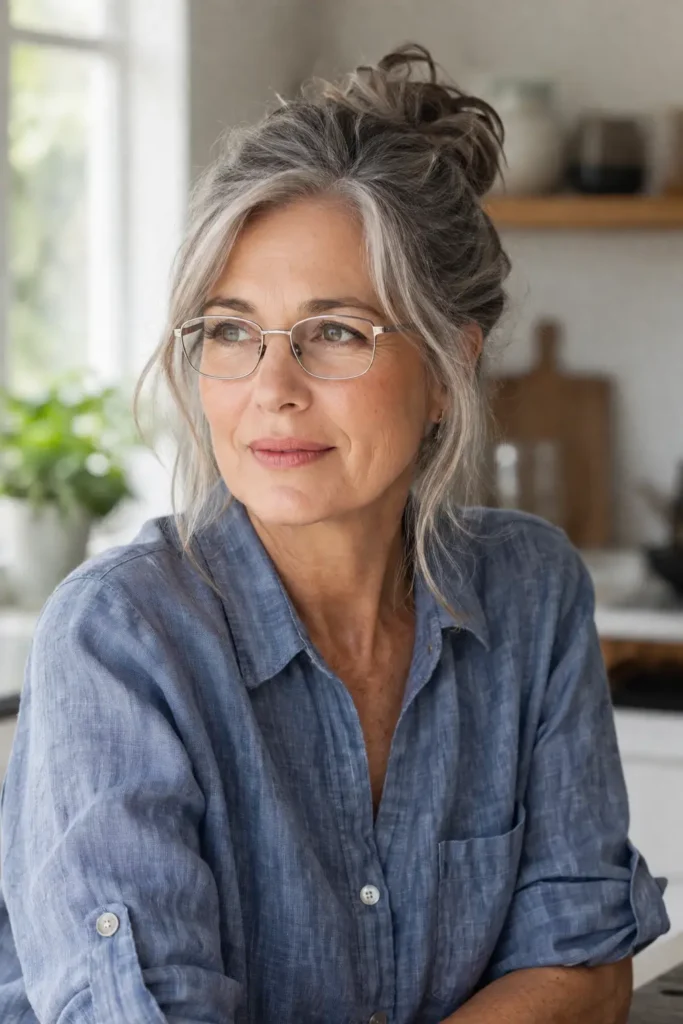 Hairstyles for Thin Fine Hair With Glasses 12 10. Half Up Knot With Loose Pieces