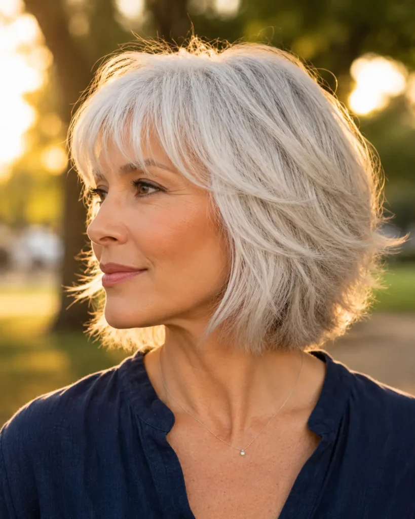 11. Choppy bob with feathered bangs