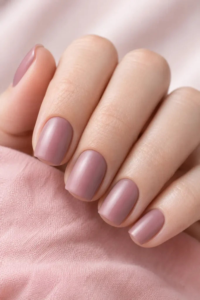 11. Dusty rose on short square nails