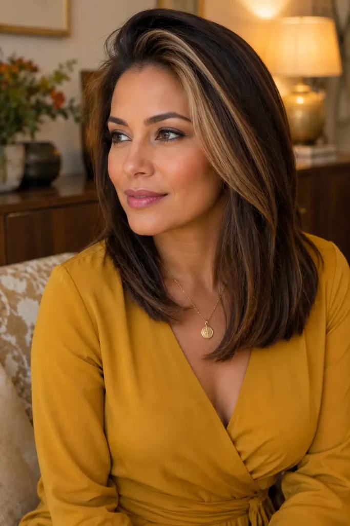11. High Contrast Golden Highlights on Black Hair