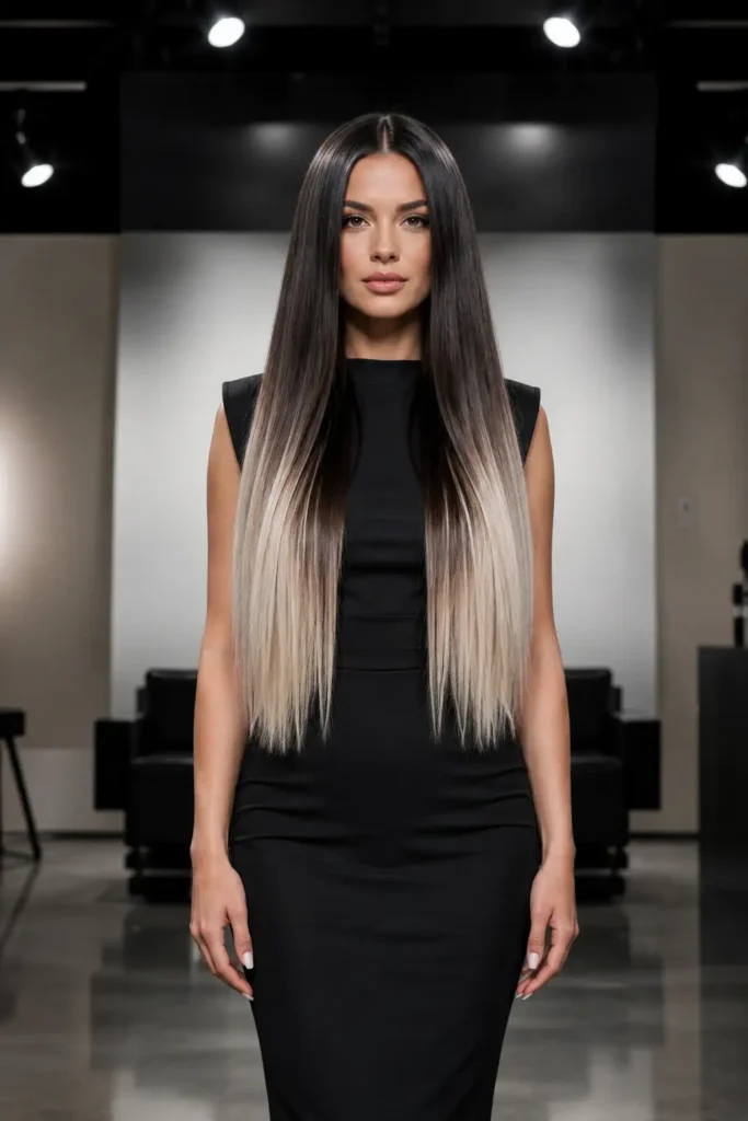 12. Dark Brunette to Platinum Tips Balayage