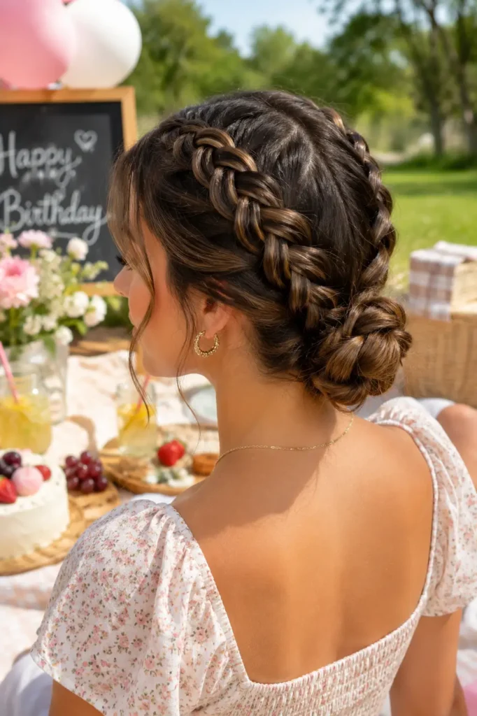 12. Double braids into a low bun