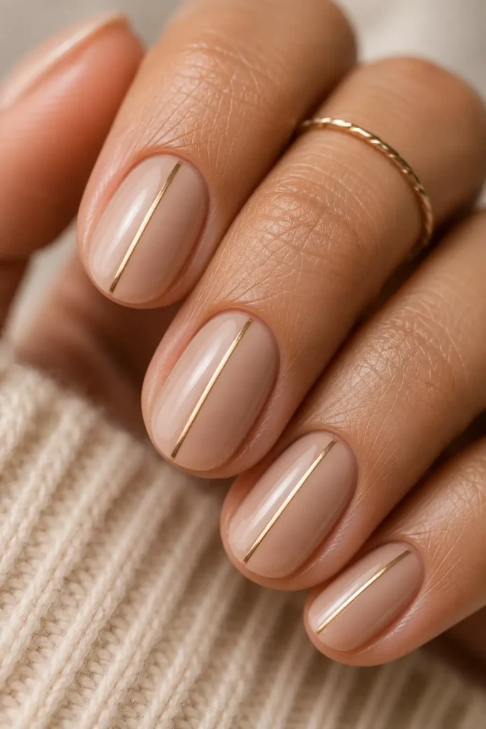 12. Gold line minimalist nail art