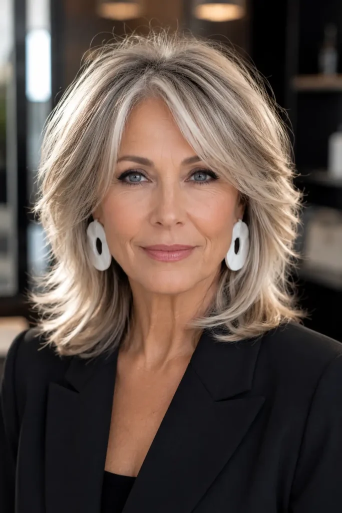 medium length hairstyles for women over 60 with thin fine hair 14 12. Layered Cut With Highlights