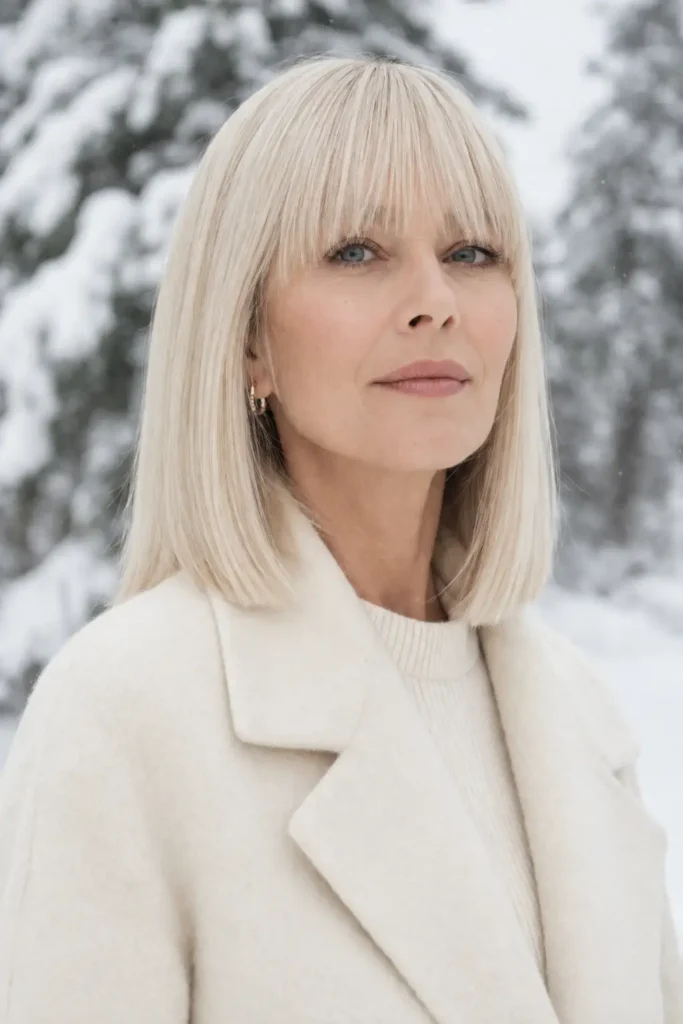 Shoulder Length Hairstyles With Bangs for Thin Fine Hair 14 12. Off Center Part With Asymmetric Bangs and a Sleek Shoulder Cut