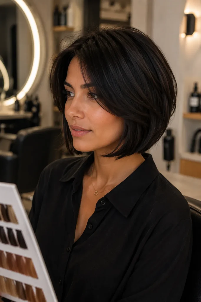 Short Bob Hairstyles for Dark Thin Fine Hair 14 12. The Layered Bob for Fine Hair