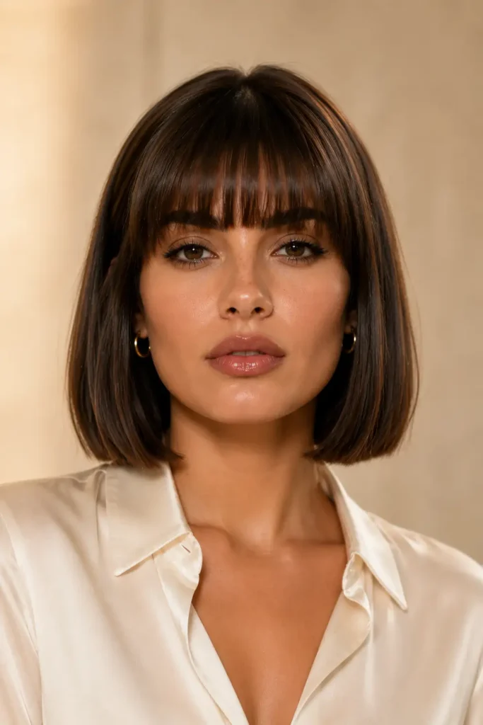 13. Blunt Bob with Blunt Bangs for Square Face
