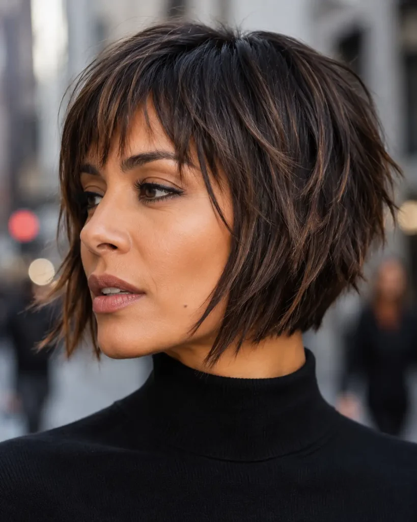 13. Choppy straight bob with blunt fringe