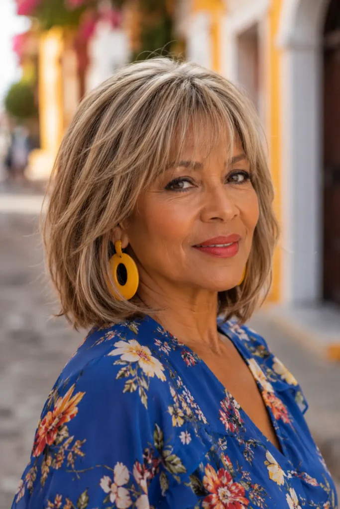 medium length hairstyles for women over 60 with thin fine hair 15 13. Textured Lob With Bangs