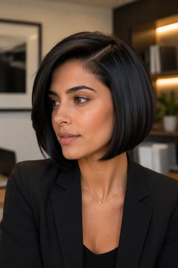 Short Bob Hairstyles for Dark Thin Fine Hair 15 13. The Side Parted Sleek Bob